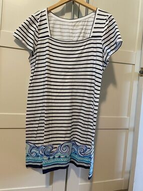 Lilly Pulitzer Striped Sailor Tee Dress with Blue Wave Border